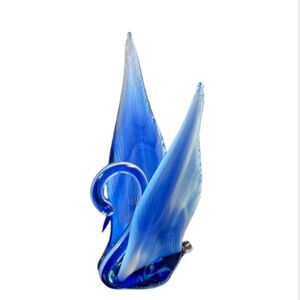 Vintage art glass blue stripe swan figurine